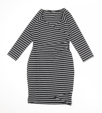 Jane Norman Womens Black Striped Polyester Shift Size 6 V-Neck Pullover