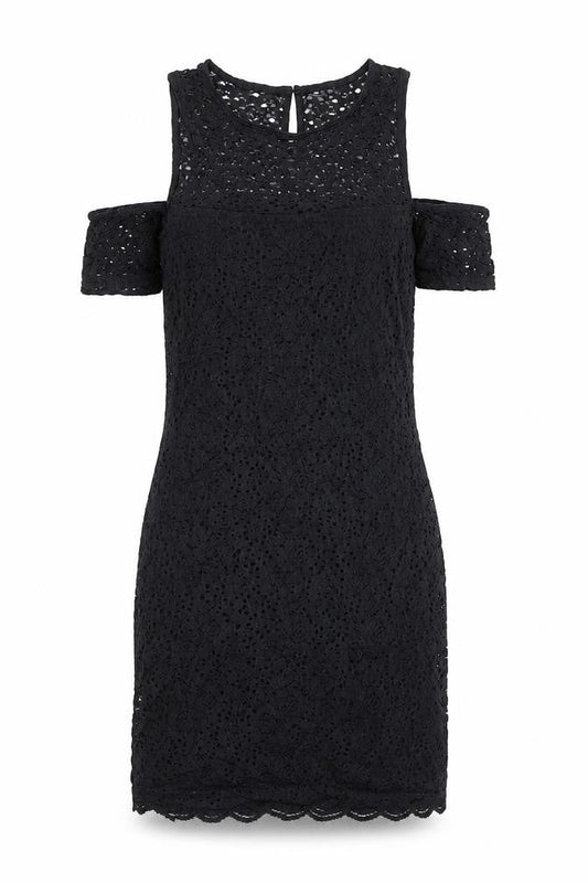 Hollister Womens Black Nylon Mini Size L Round Neck Button - Broderie Anglaise, Cold Shoulder