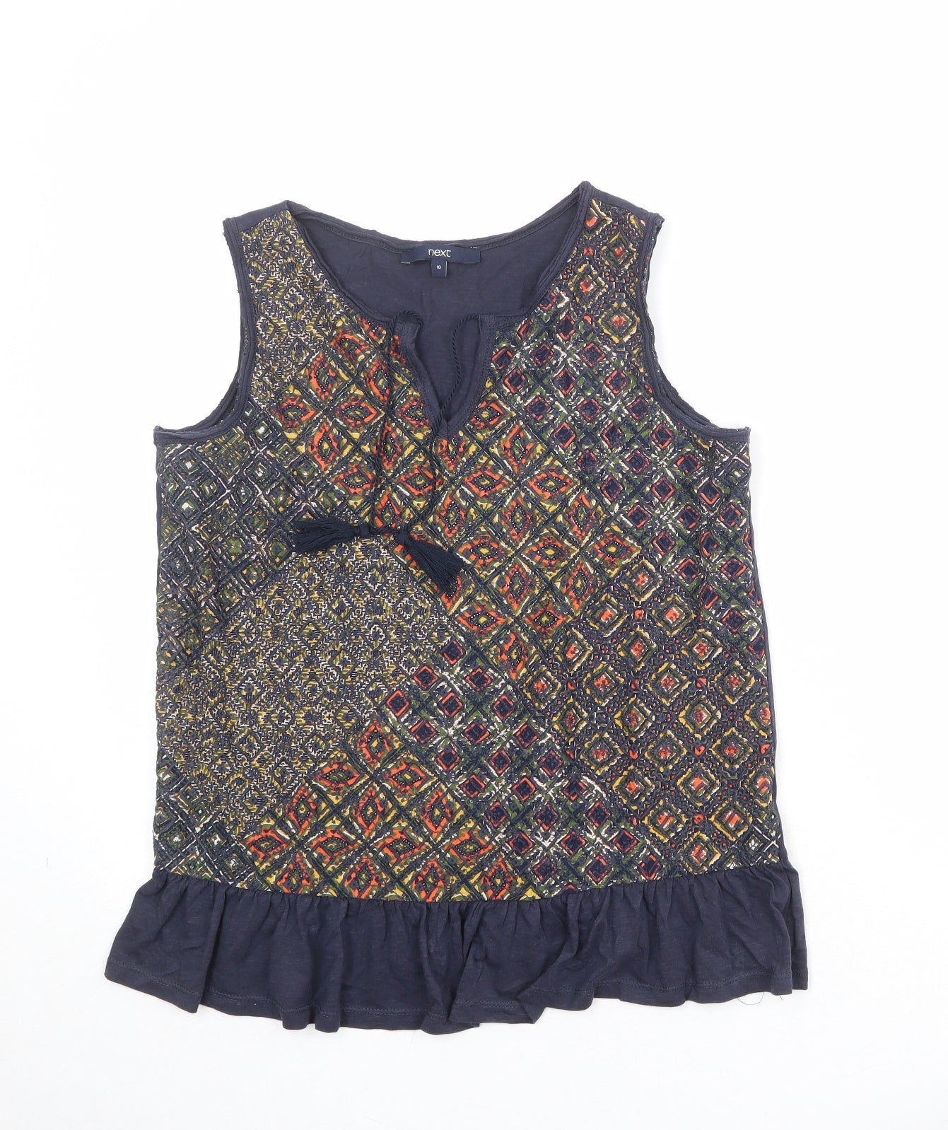 NEXT Womens Multicoloured Geometric 100% Cotton Basic Tank Size 10 V-Neck