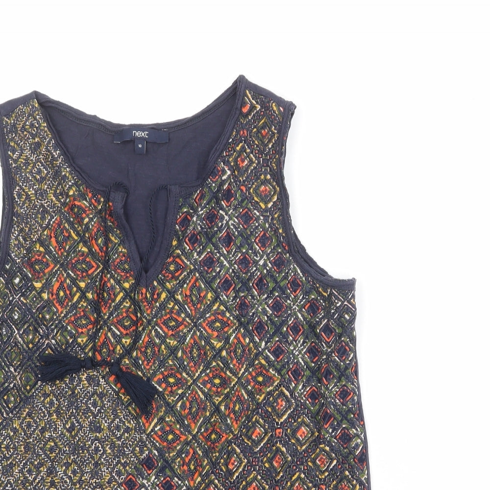 NEXT Womens Multicoloured Geometric 100% Cotton Basic Tank Size 10 V-Neck