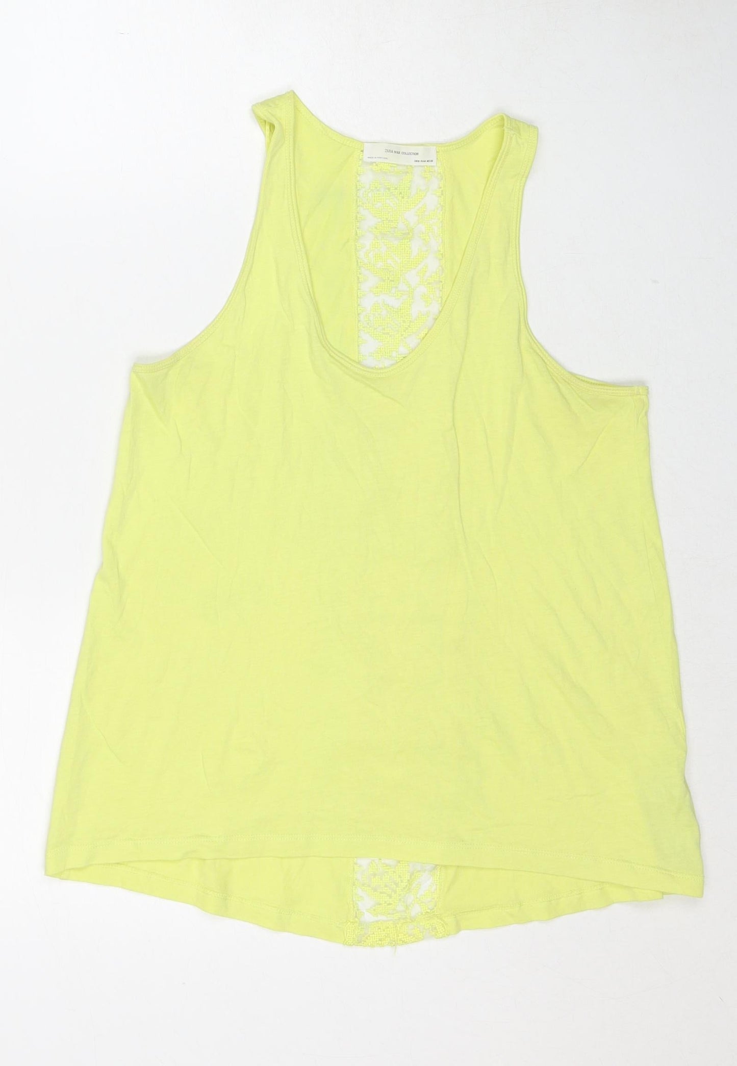 Zara Womens Yellow Cotton Basic Tank Size M Scoop Neck - Lace Detail