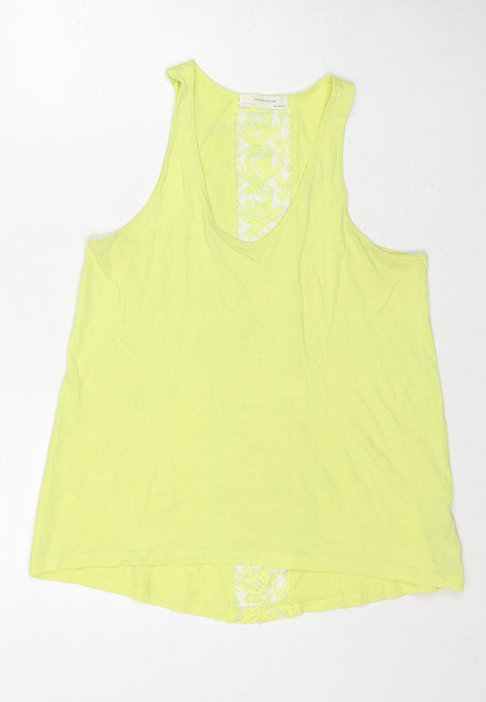 Zara Womens Yellow Cotton Basic Tank Size M Scoop Neck - Lace Detail