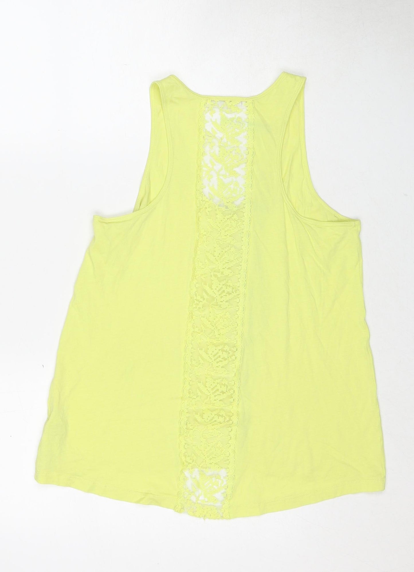 Zara Womens Yellow Cotton Basic Tank Size M Scoop Neck - Lace Detail