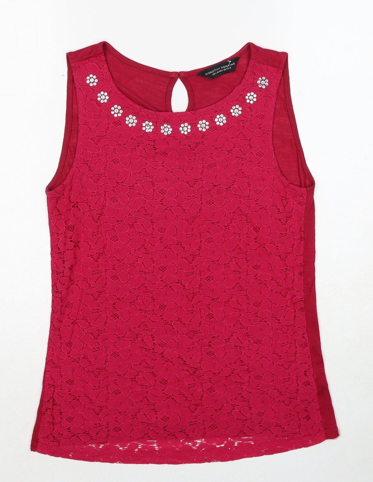 Dorothy Perkins Womens Pink Viscose Basic Blouse Size 8 Boat Neck - Lace Front