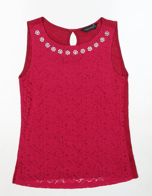Dorothy Perkins Womens Pink Viscose Basic Blouse Size 8 Boat Neck - Lace Front