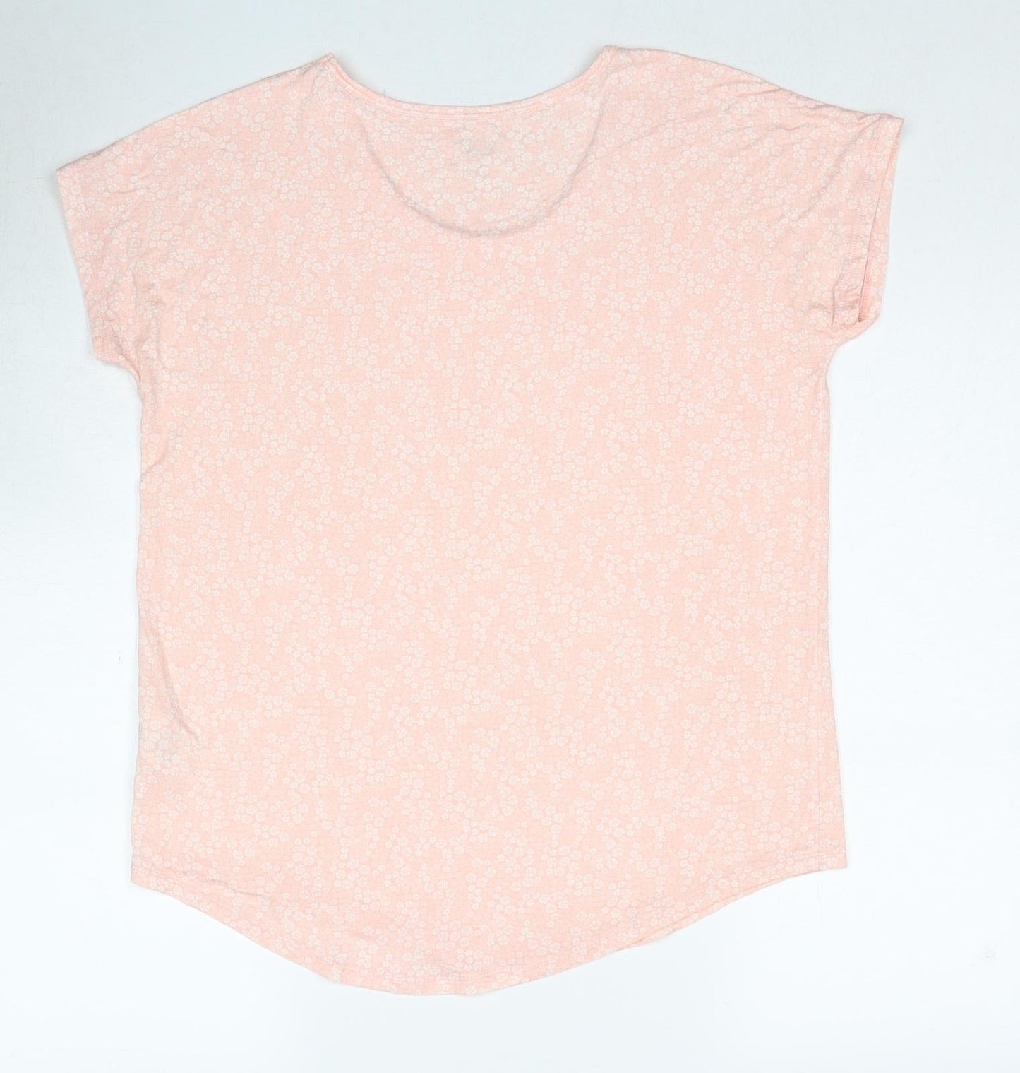 Lands' End Womens Pink Floral Viscose Basic T-Shirt Size S Round Neck