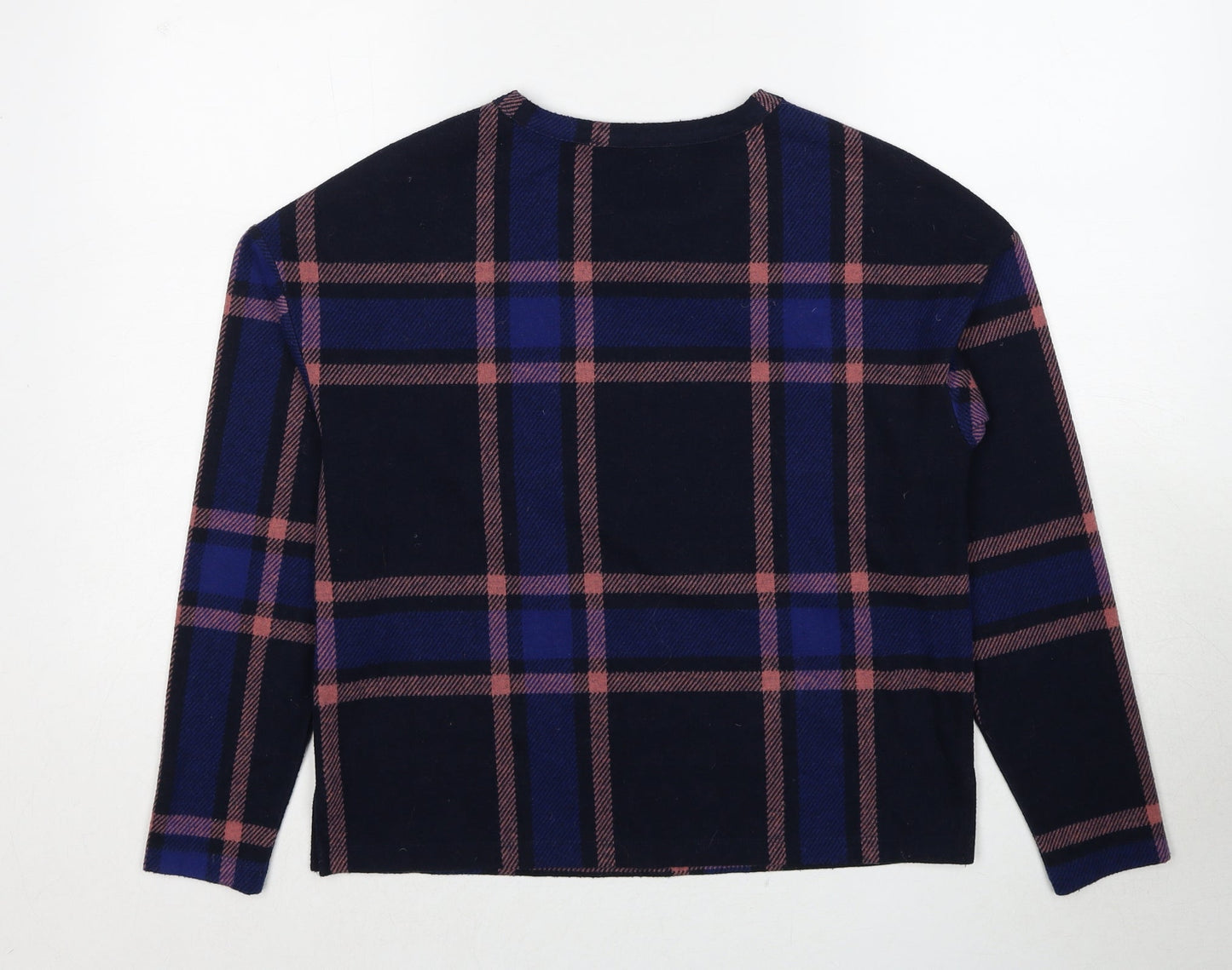 Marks and Spencer Womens Blue Round Neck Check Polyester Pullover Jumper Size 8