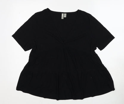 Additional front view of ASOS women’s black viscose basic t-shirt, size UK 8, v-neck - ribbed