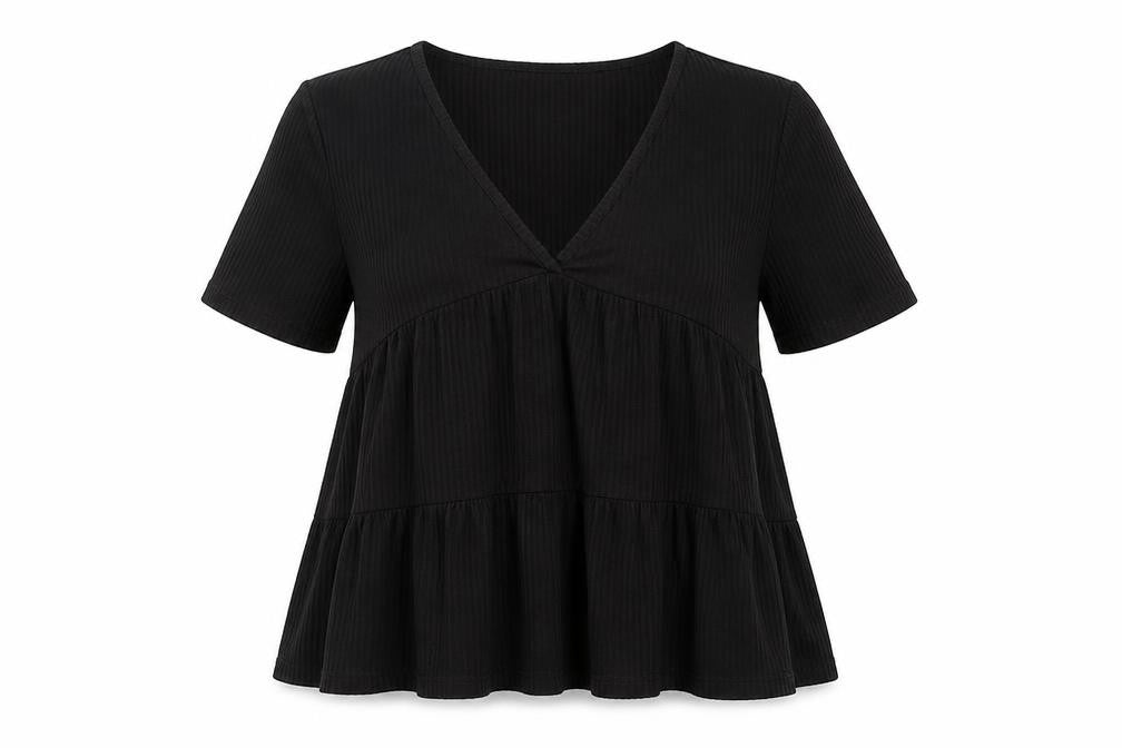 ASOS Womens Black Viscose Basic T-Shirt Size 8 V-Neck - Ribbed