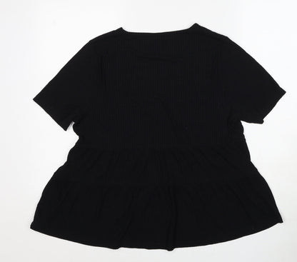 Back view of ASOS women’s black viscose basic t-shirt, size UK 8, v-neck - ribbed