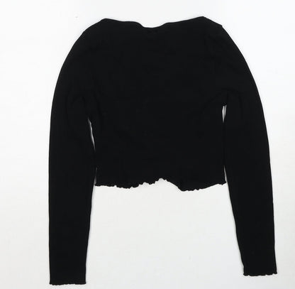 Back view of Miss Selfridge women’s black cotton basic blouse, size UK 10, round neck
