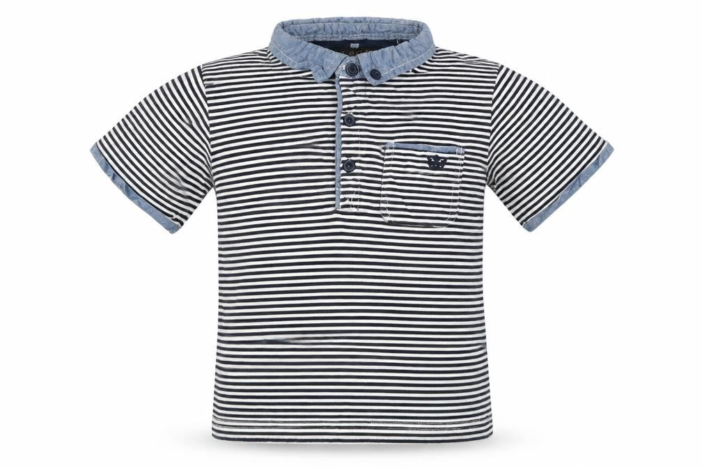 Soul & Glory Boys Black Striped Cotton Basic Polo Size 7-8 Years Collared Pullover