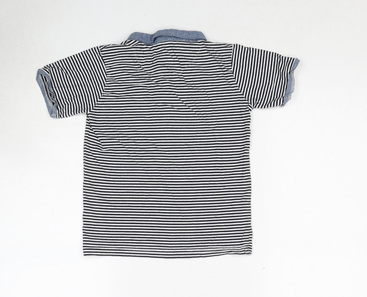 Soul & Glory Boys Black Striped Cotton Basic Polo Size 7-8 Years Collared Pullover
