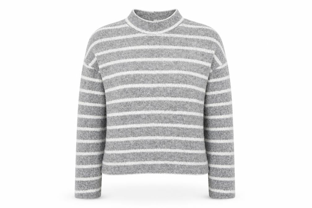 Bug Womens Grey Mock Neck Striped Polyester Pullover Jumper Size S