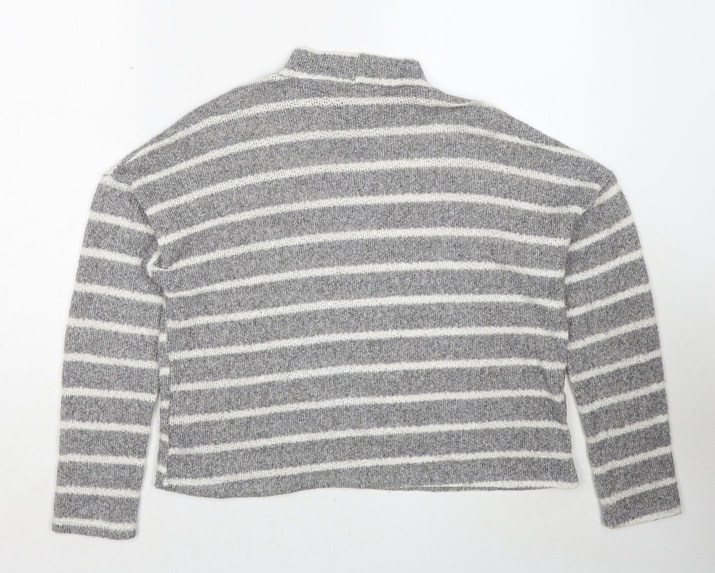 Bug Womens Grey Mock Neck Striped Polyester Pullover Jumper Size S