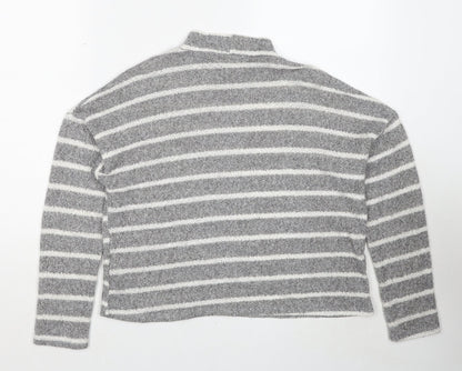 Bug Womens Grey Mock Neck Striped Polyester Pullover Jumper Size S