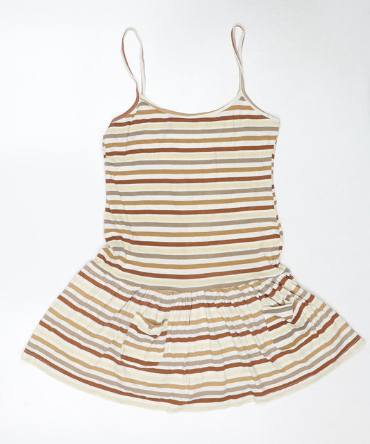 Graffic Womens Multicoloured Striped Cotton Tank Dress Size 10 Round Neck Pullover
