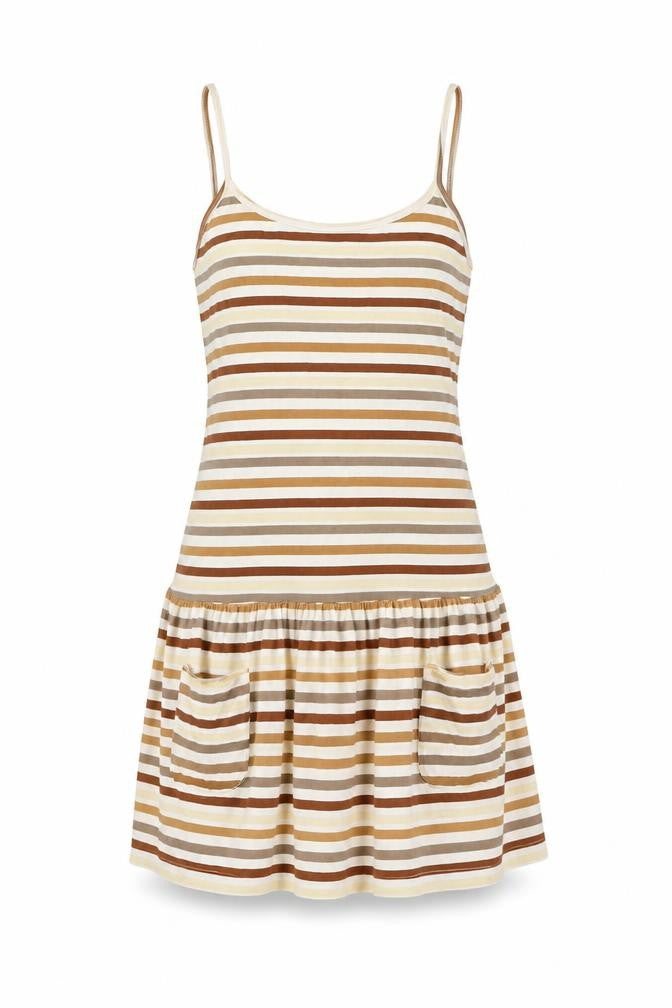 Graffic Womens Multicoloured Striped Cotton Tank Dress Size 10 Round Neck Pullover
