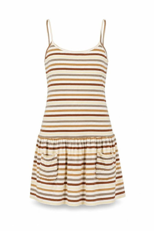 Graffic Womens Multicoloured Striped Cotton Tank Dress Size 10 Round Neck Pullover