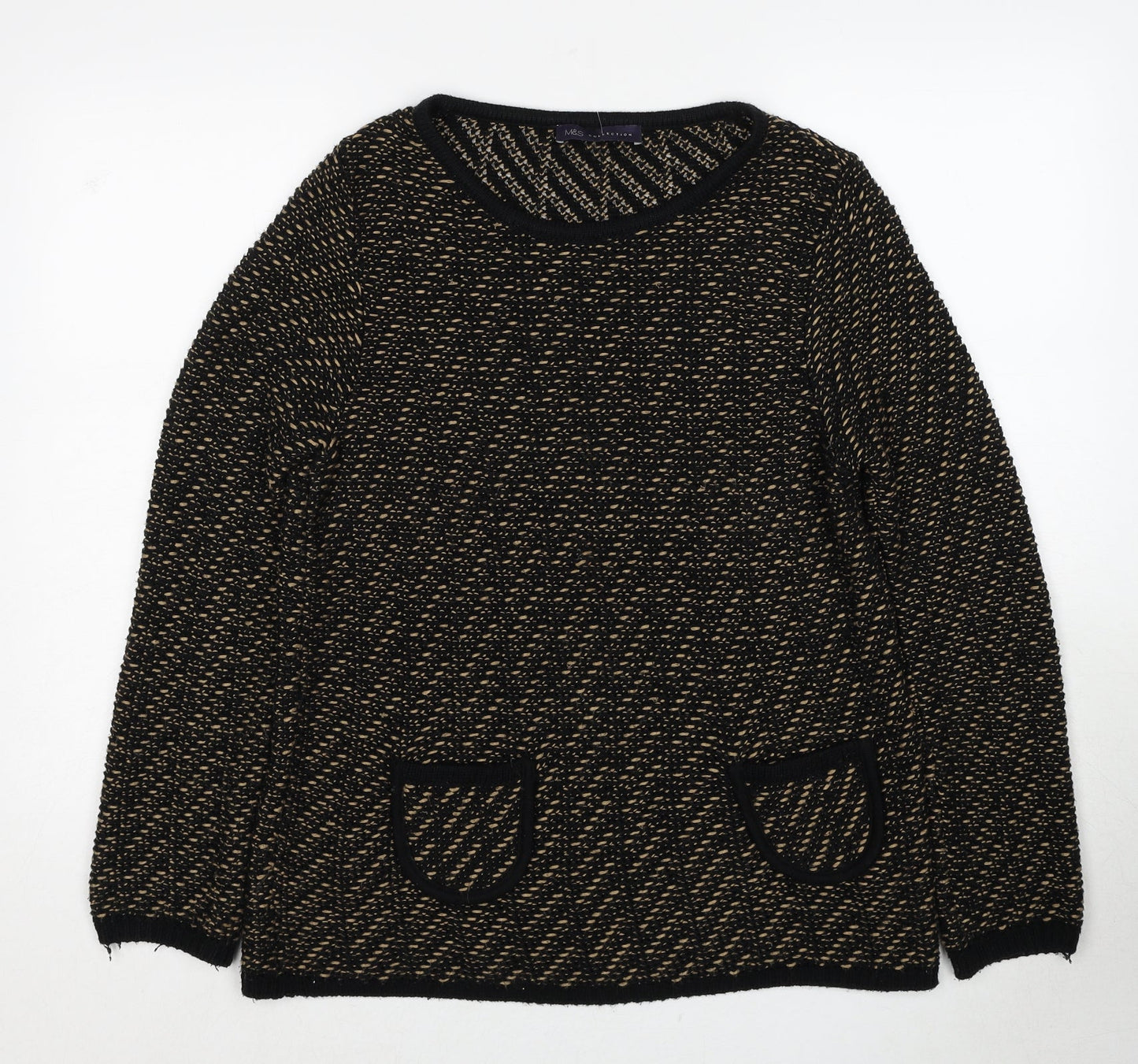 Marks and Spencer Womens Black Round Neck Acrylic Pullover Jumper Size 12