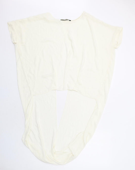 Zara Womens Ivory Polyester Basic Blouse Size M Round Neck - Dipped Hem