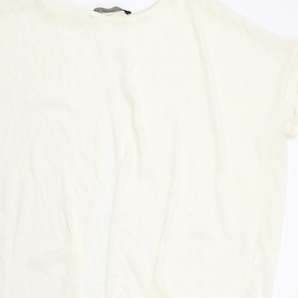 Zara Womens Ivory Polyester Basic Blouse Size M Round Neck - Dipped Hem
