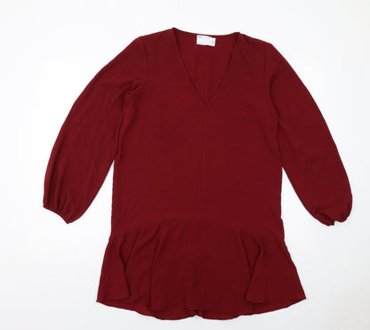 Additional front view of ASOS women’s red polyester mini, size UK 10, v-neck pullover