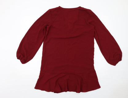 Back view of ASOS women’s red polyester mini, size UK 10, v-neck pullover