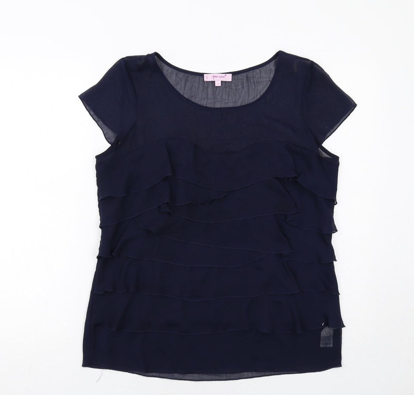 Per Una Womens Blue Polyester Basic Blouse Size 14 Boat Neck