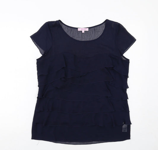Per Una Womens Blue Polyester Basic Blouse Size 14 Boat Neck