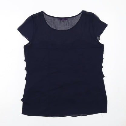 Per Una Womens Blue Polyester Basic Blouse Size 14 Boat Neck