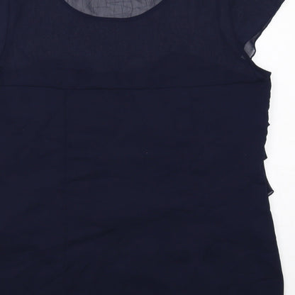 Per Una Womens Blue Polyester Basic Blouse Size 14 Boat Neck