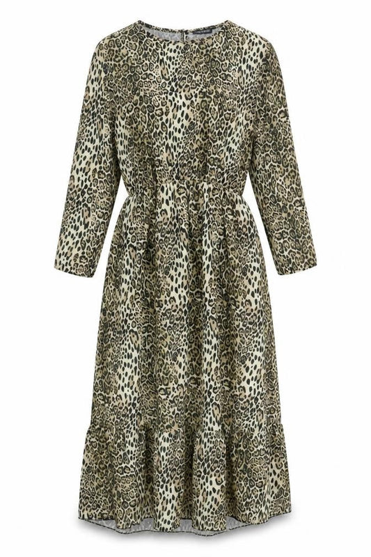 I SAW IT FIRST Womens Brown Animal Print Polyester A-Line Size S Round Neck Button - Leopard Print