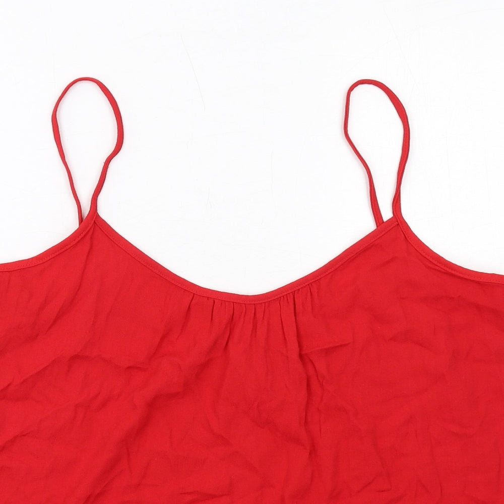 Mango Womens Red Viscose Basic Tank Size L V-Neck
