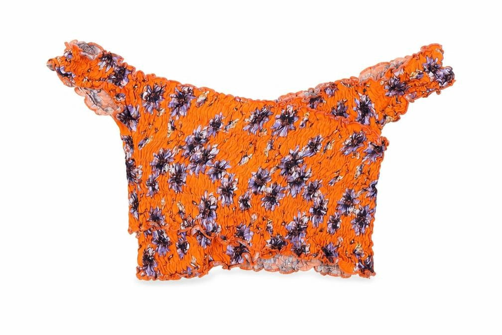 Topshop Womens Orange Floral Cotton Cropped Tank Size 8 Round Neck