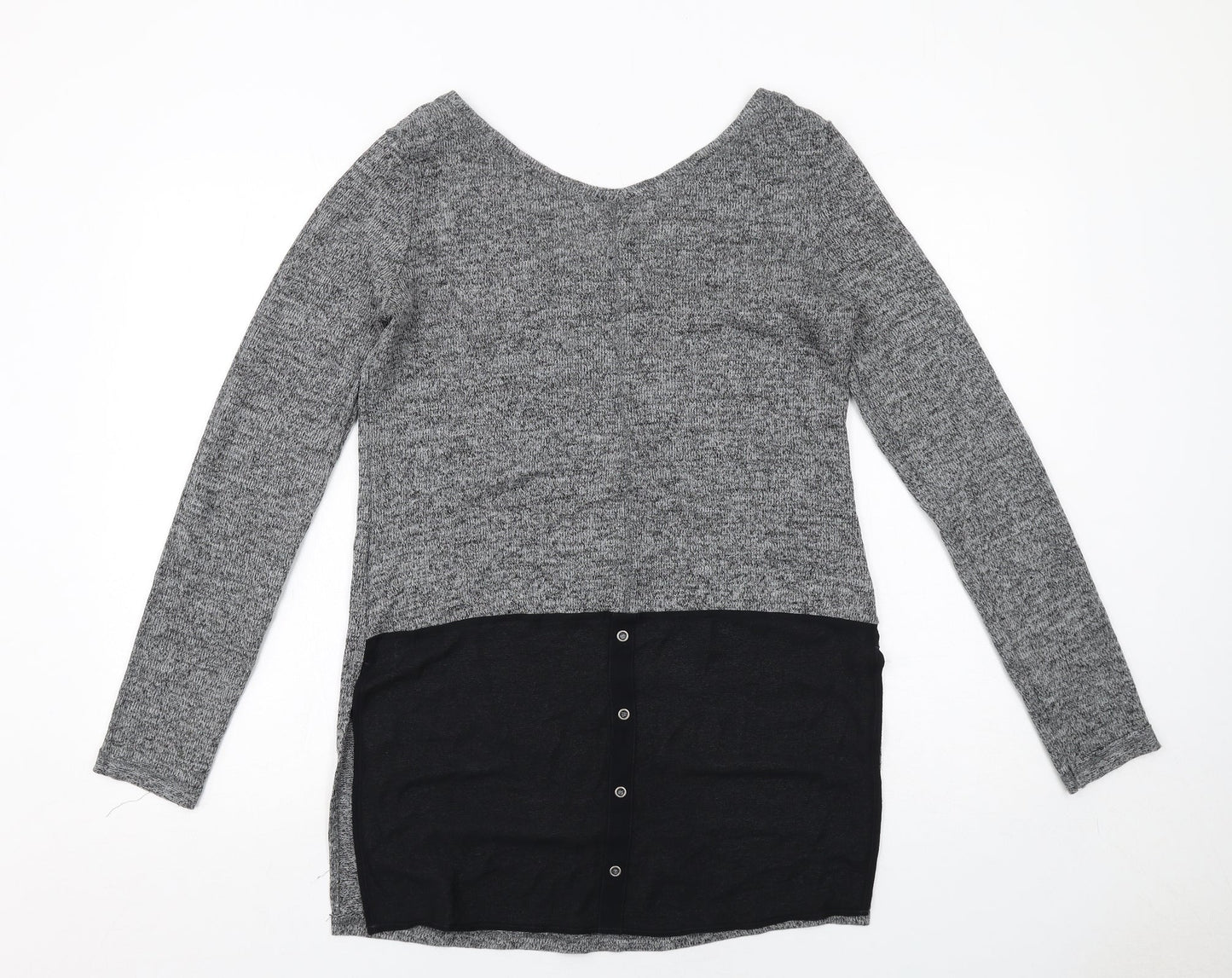 NEXT Womens Grey Geometric Viscose Basic Blouse Size 10 Round Neck