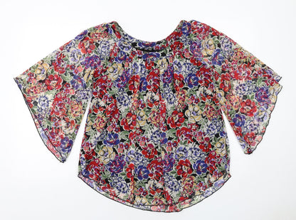 Additional front view of Dunnes women’s multicoloured floral polyester basic blouse, size UK 8, round neck