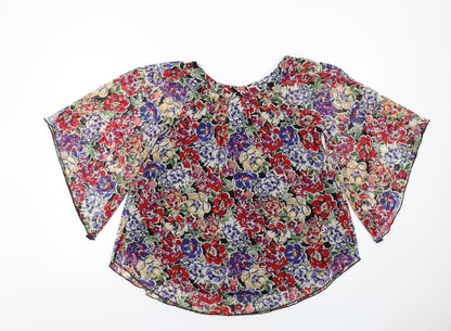 Back view of Dunnes women’s multicoloured floral polyester basic blouse, size UK 8, round neck