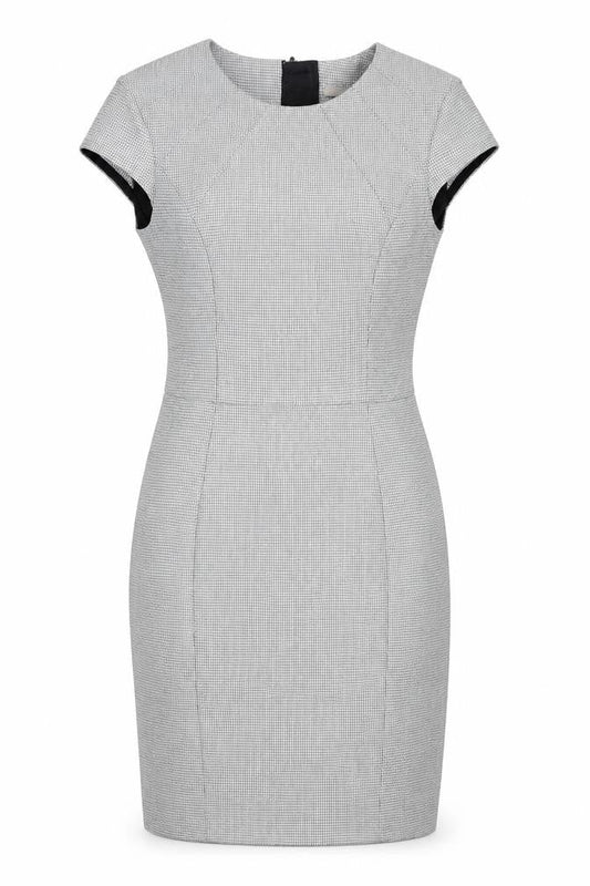 H&M Womens Grey Geometric Polyester Shift Size 4 Round Neck Zip