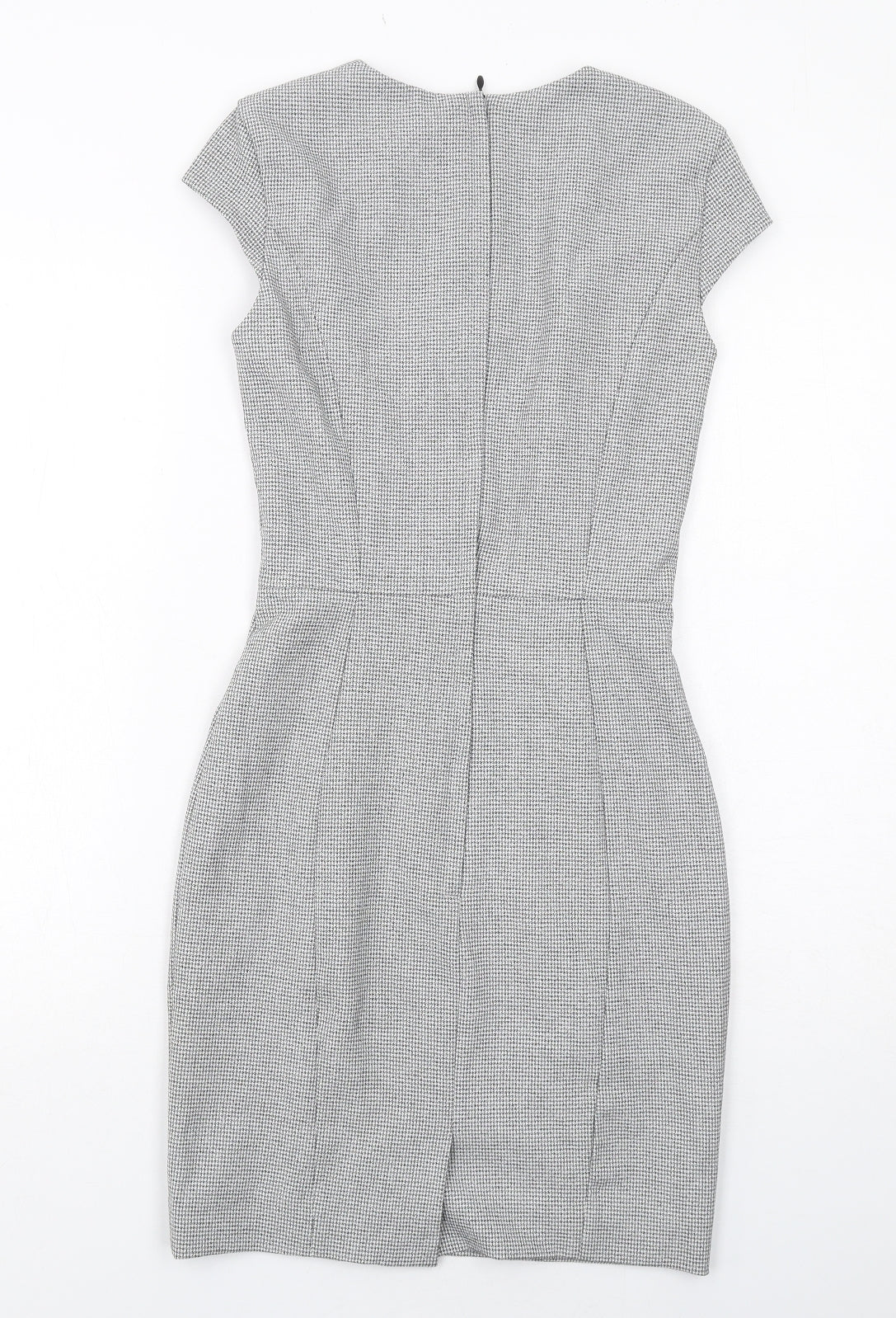 H&M Womens Grey Geometric Polyester Shift Size 4 Round Neck Zip