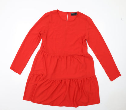 Additional front view of ASOS women’s red polyester a-line, size UK 12, round neck button