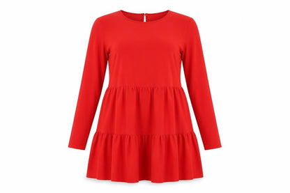 Front view of ASOS women’s red polyester a-line, size UK 12, round neck button