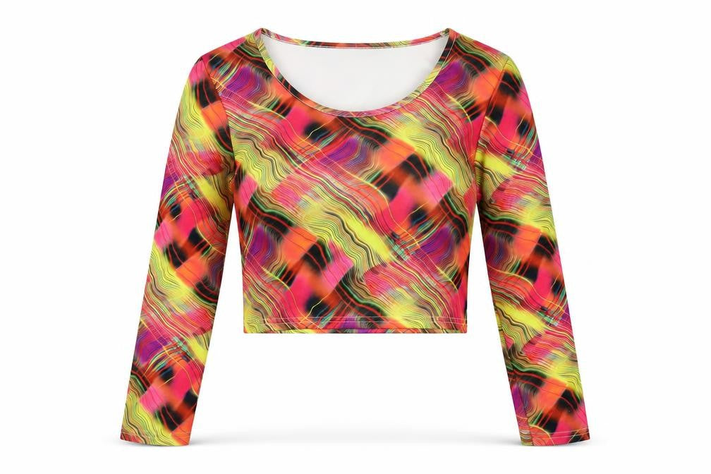Rayer Womens Multicoloured Geometric Polyester Cropped T-Shirt Size 12 Round Neck
