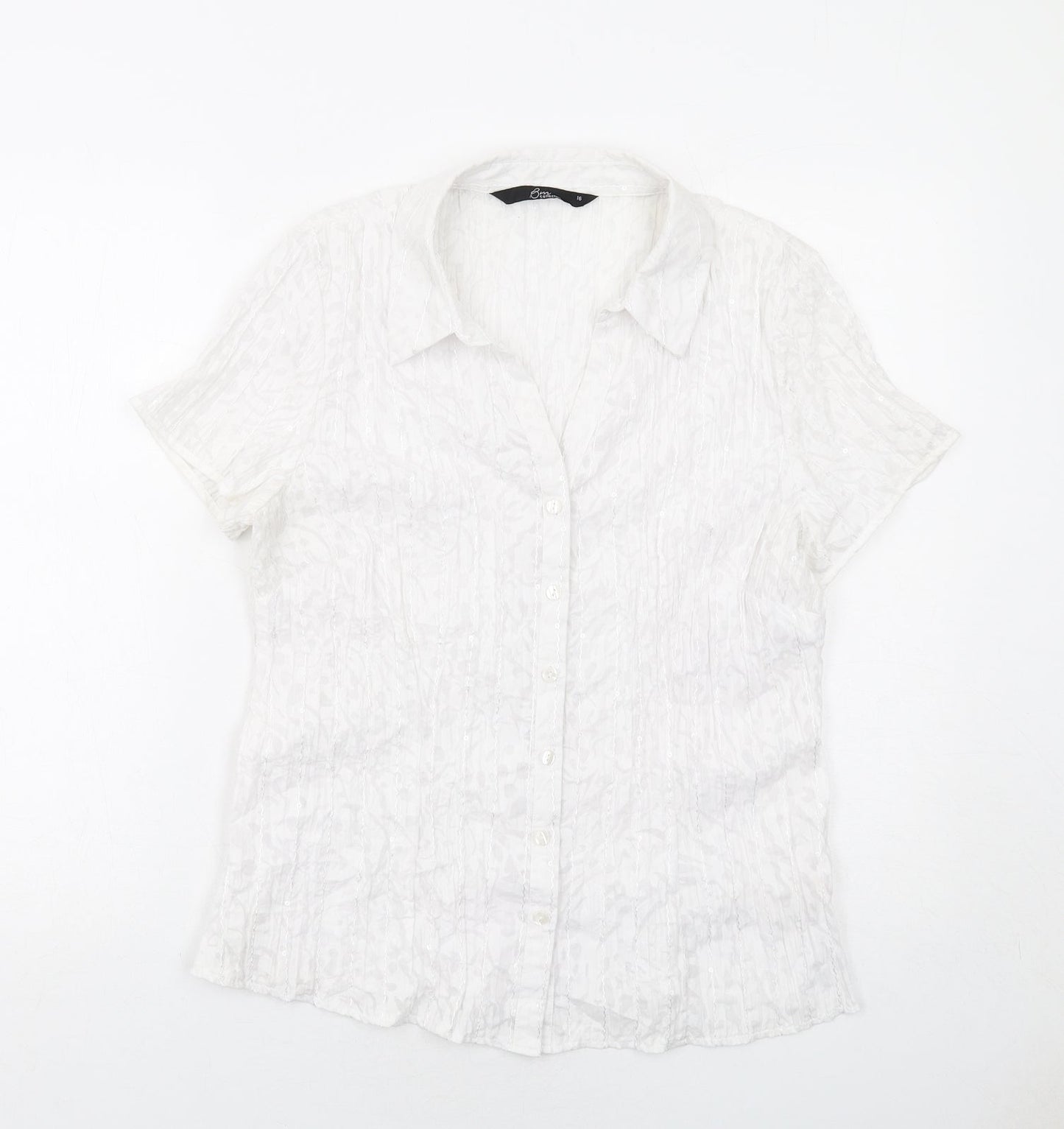 Bonmarché Womens White Polyester Basic Button-Up Size 16 Collared
