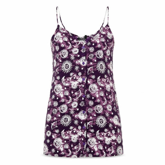 Motel Rocks Womens Purple Geometric Viscose Mini Size XS Round Neck Button