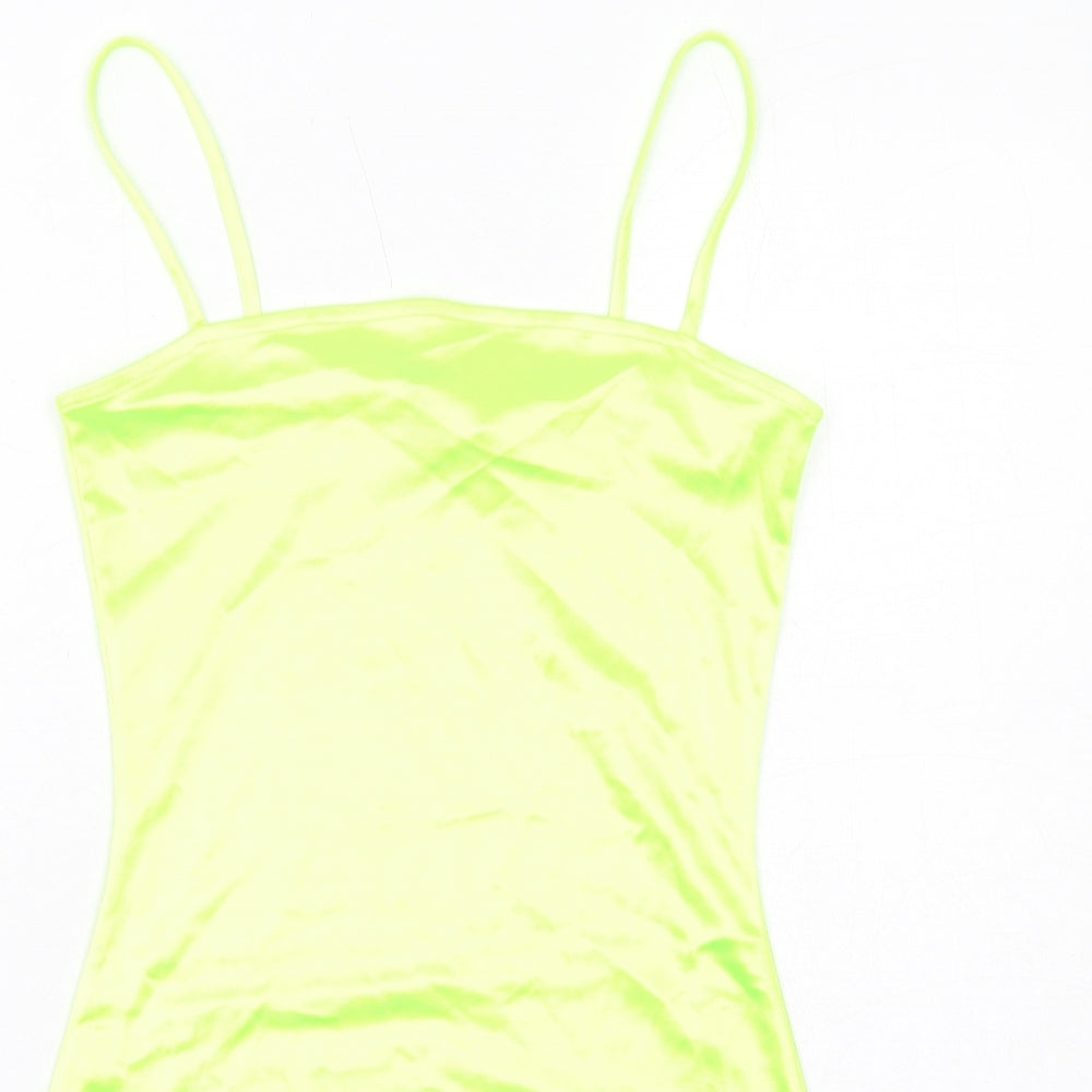H&M Womens Yellow Polyester Slip Dress Size 10 Square Neck Pullover