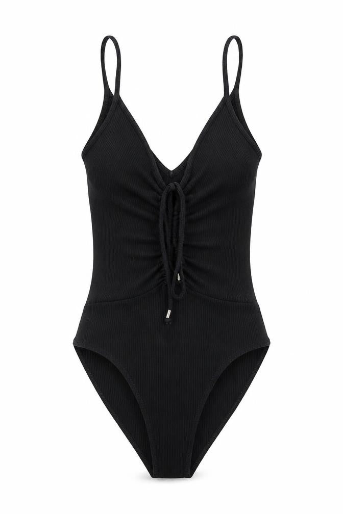River Island Womens Black Cotton Bodysuit One-Piece Size 8 Snap