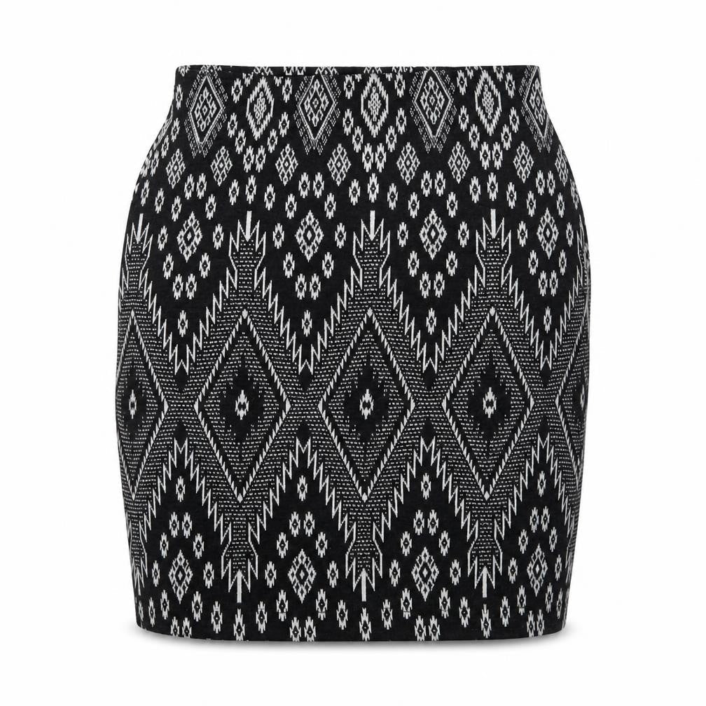 New Look Womens Black Geometric Polyester A-Line Skirt Size 10