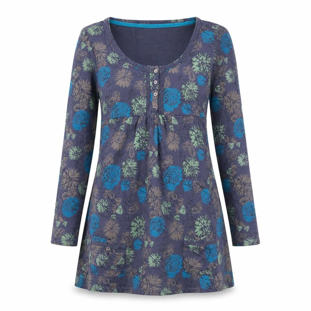 Mudd & Water Womens Purple Floral Viscose A-Line Size 8 Round Neck Pullover