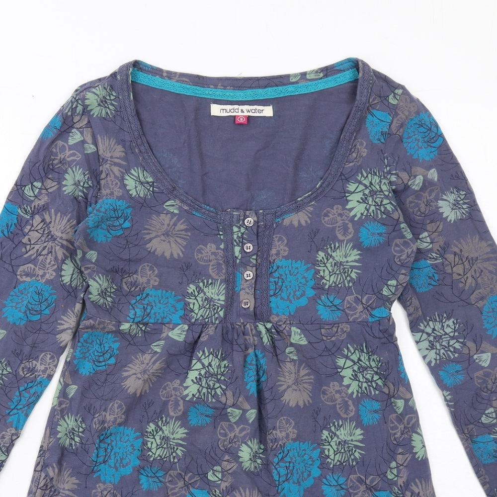 Mudd & Water Womens Purple Floral Viscose A-Line Size 8 Round Neck Pullover